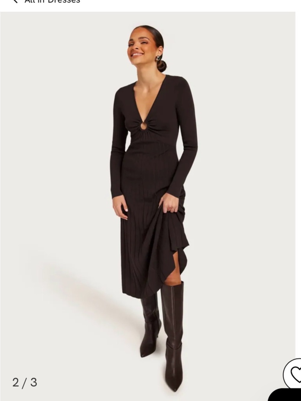 Michael Kors Black Long Sleeve V-Neck Maxi Dress with cut out and Ring Detail